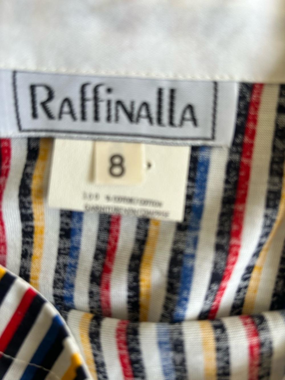 Vintage Raffanalla Stripe Square-Neck Cotton Crop Top - Navy/Red/Yellow Size 8 - Picture 8 of 14